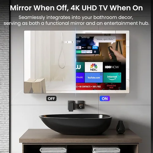 Vista 2 de Haocrown - Espejo de baño inteligente 4K Ultra HD de 32 pulgadas, IP66 impermeable, sistema operativo Android 13, control remoto de voz