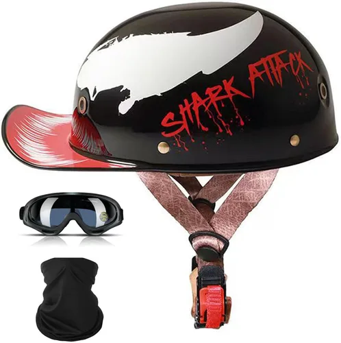 Vista 11 de Cascos para motocicleta de adultos, casco de béisbol de motocicleta, aprobado por DOT para hombres y mujeres con visera, casco de media cáscara