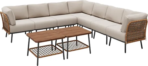Vista 8 de Juego de conversación de patio de 9 piezas, sofá seccional de 7