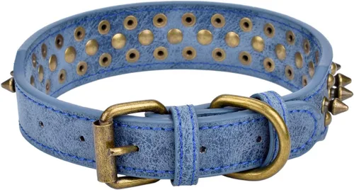 Vista 39 de Collar ajustable de piel sintética con remaches de clavos para gatos, cachorros y perros.