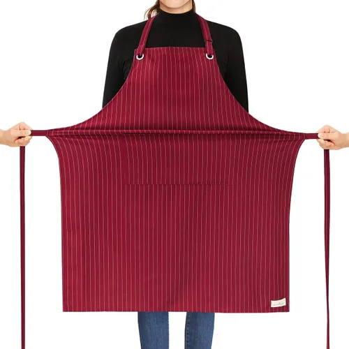 Vista 9 de ROTANET Delantal elástico a rayas para hombres y mujeres, chef, grande y alto, delantales grandes a rayas con bolsillos para cocina, impermeables