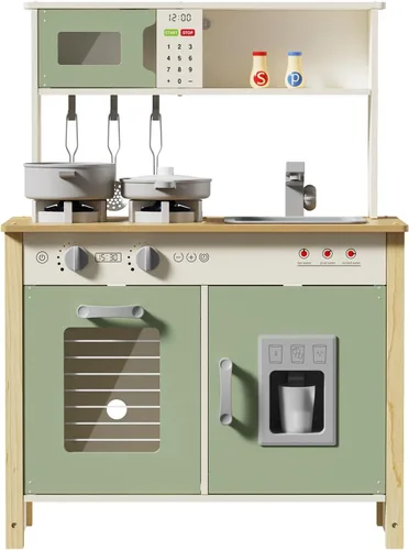 Vista 7 de Babytronic Cocina de juego para niños, juego de cocina de madera para niños a partir de 3 años con luces reales, sonidos, estufa, fregadero, horno