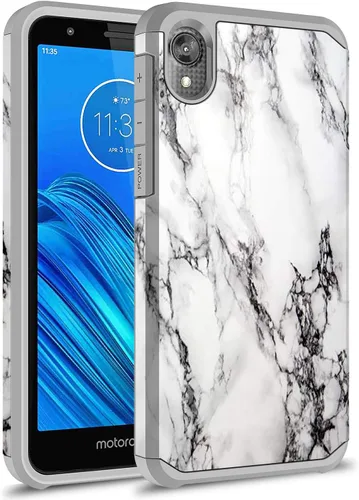 Vista 6 de Rosebono - Funda compatible con Moto E6, delgada híbrida de doble capa a prueba de golpes, cubierta dura a prueba de golpes, linda funda de silicona