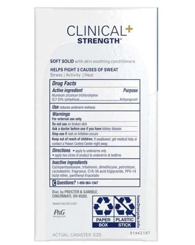 Vista 3 de Secret Clinical Strength Desodorante antitranspirante suave aroma sólido, ligero y fresco, 1.60 onzas (paquete de 3)
