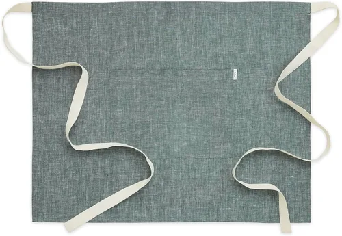 Vista 6 de Solino Home Delantal de lino estilo bistró para servidor, lazos extralargos con bolsillos, medio delantal de lino 100% puro para hombres y mujeres
