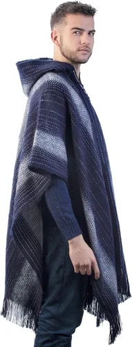 Vista 2 de INTI ALPACA Poncho con capucha de alpaca para hombre, capa de lana con capucha, poncho largo de invierno, cómodo abrigo de casa, color sólido