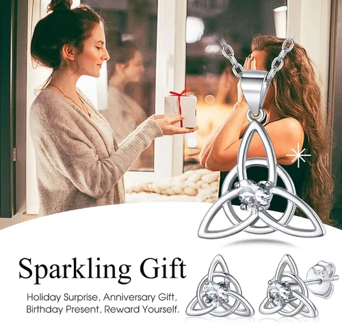 Vista 7 de Bestyle Pendiente celta de plata de ley 925 con piedras para mujeres y niñas, bonito adorno de nudo celta con piedra natal encanto, joyería