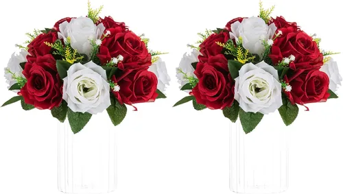 Vista 26 de NUPTIO Rosas Artificiales Negras Flores: Ramo de Flores Falsas Decoraciones de Halloween - 15 Cabezas Centros de Mesa de Rosas Artificiales con Base