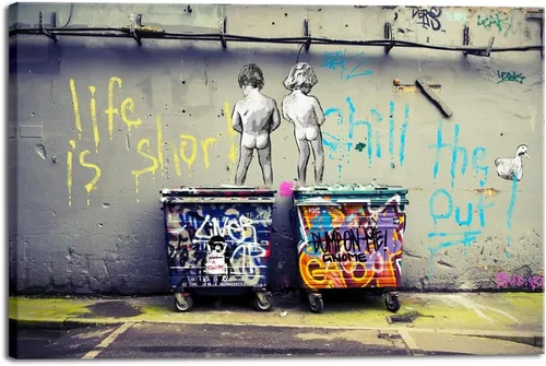 Vista 11 de Wieco Art Banksy Lluvia o Graffiti Colorido Callejero Famoso Pinturas en Lienzo Arte de Pared Moderno Inspirador Imágenes de Amor en Gris Impresión