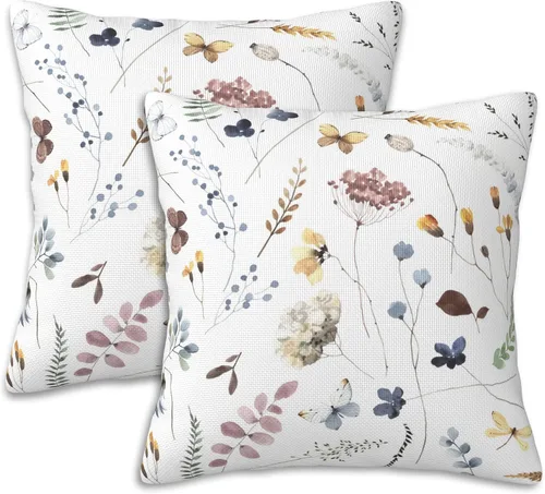 Vista 13 de Fundas de almohada decorativas con flores abstractas y hojas, 16 x 16 pulgadas, juego de 2, fundas de almohada decorativas suaves para sala