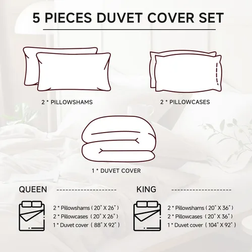 Vista 3 de Simple&Opulence - Juego de funda de edredón de lino francés 104"x 92" - 5 piezas (1 funda de edredón, 4 fundas de almohada) - Mezcla de lino natural