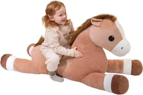 Vista 10 de Animales de peluche de caballo gigante, almohada de peluche grande de caballo grande, poni de peluche grande y suave de 37 pulgadas, lindos juguetes