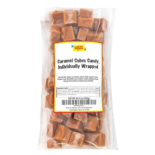 Vista 6 de Caramel Cubes Candy Bolsa de 1 libra - Aprox. 65 unidades Delicioso caramelo masticable clásico, envuelto individualmente