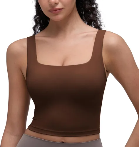 Vista 10 de CRZ YOGA Butterluxe Square Neck Crop Tank Top Brasier integrado, soporte ligero, almohadillas extraíbles, yoga, extremadamente suave, tirantes