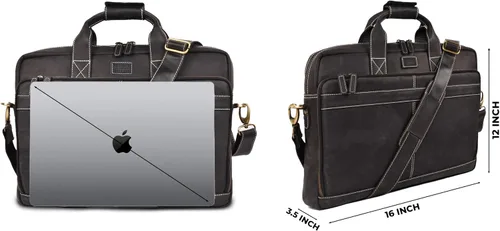 Vista 7 de LEATHER VILLAGE 16" Bolsa de Mensajero para Laptop de Cuero para Hombres - Bolso de Hombro de Cuero para Viaje y Oficina - Negro