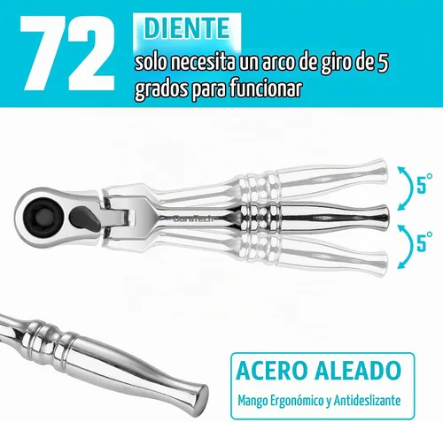 Vista 6 de DURATECH Mango de trinquete de 1/4", cabezal flexible 2 en 1