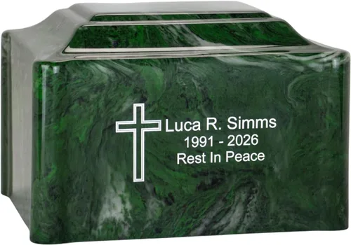 Vista 12 de Urna de cremación de mármol cultivado de claremont negro grabada personalizada, tamaño adulto, urnas de cremación para cenizas humanas, entierro