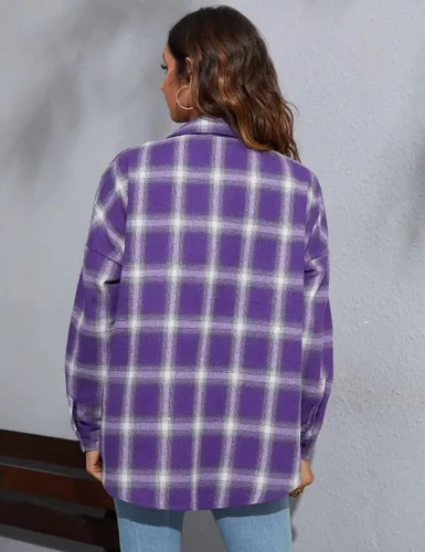 Vista 6 de Blooming Jelly - Camisas de franela con botones para mujer, de manga larga, con cuello de solapas, mezcla de chaqueta y camisa, para negocios o uso