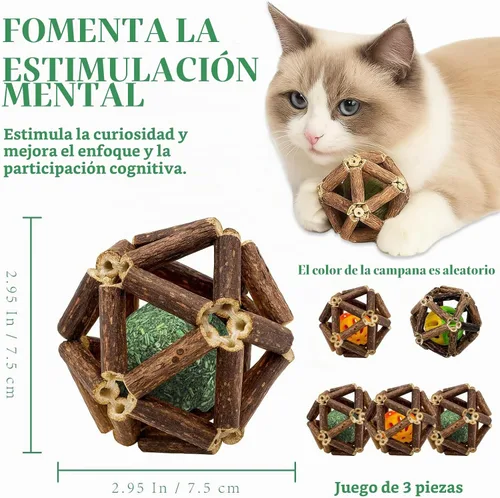 Vista 2 de Juego de juguetes masticables naturales de hierba gatera de 3 piezas para gatos y gatitos de interior, juguete de limpieza de dientes