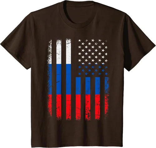 Vista 10 de Russian American Flag Russia America Pride Heritage T-Shirt Asphalt Grey