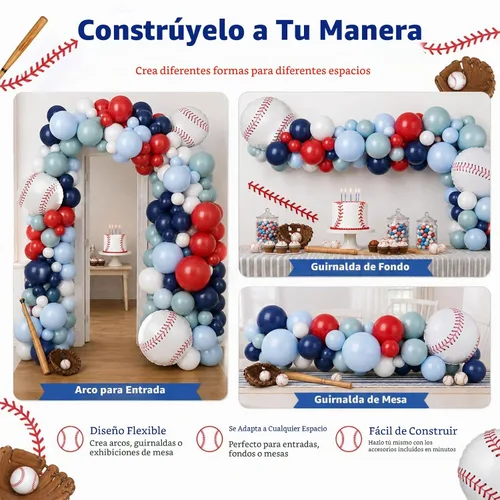 Vista 7 de FunHot Kit de guirnalda de arco de globos de béisbol, guirnalda de globos azul marino y rojo con globos blancos, globos de papel de aluminio de Azul