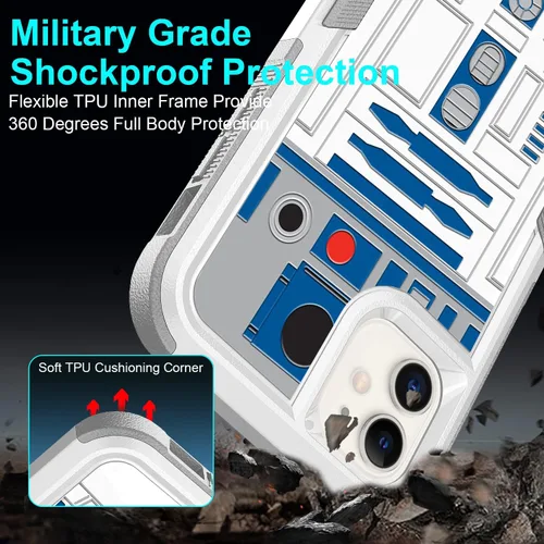 Vista 5 de Funda para iPhone 11, R2D2 Astromech Droid Robot Patrón Absorción de Golpes PC duro e interior de silicona híbrida de doble capa Armor Defender Case
