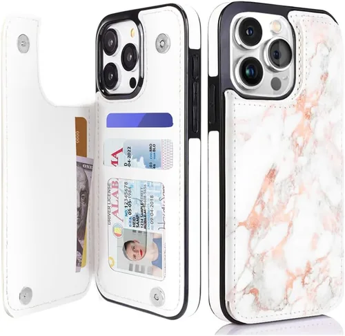 Vista 61 de uCOLOR - Funda tipo cartera para iPhone 15 con tarjetero y diseño de lunares con leche de almendra Bloqueo RFID de piel sintética para mujeres