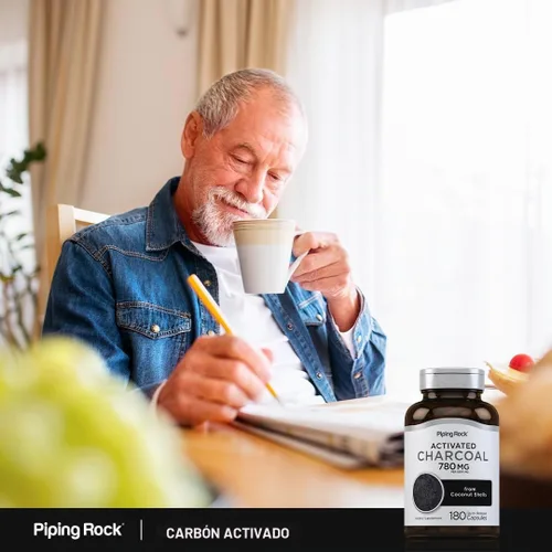 Vista 6 de Piping Rock Píldoras de carbón activado 780 mg 180 cápsulas