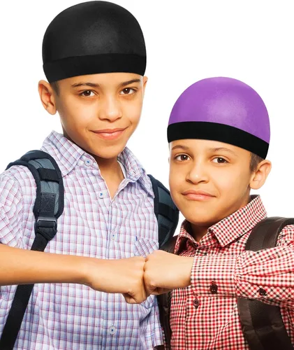 Vista 2 de Gorras de satén para niños, 6 unidades, unisex, para bebé, 360 ondas, con correa ancha, diseño de calavera