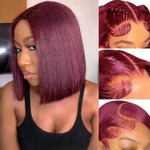 Vista 25 de ALHER Short Bob Wig Human Hair Small Cap Lace Front Wigs Straight, 13X4 Transparent Lace Frontal Wigs 180% Density for Women, Natural Color, Cap