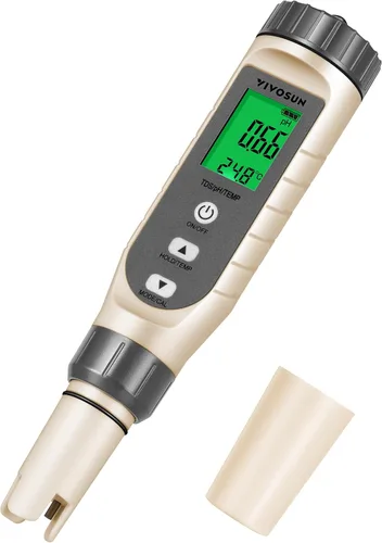 Vista 8 de VIVOSUN Medidor de pH digital 5 en 1 con función de PH/salinidad/TDS/EC/temperatura, pantalla de retroiluminación, IP67 impermeable para hidroponía