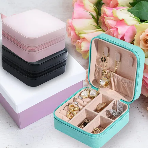 Vista 6 de Joyero de viaje personalizado con flores para mujer, con nombre, foto, imagen, joyero, estuche de joyería de cuero para niñas, dama de honor