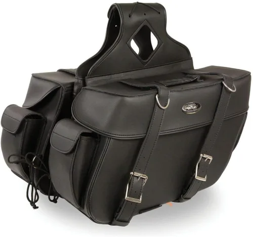 Vista 11 de Milwaukee Leather SH66901ZB - Alforjas medianas de PVC negro con 2 correas, colocación por encima, con ribetes reflectantes - Talla única