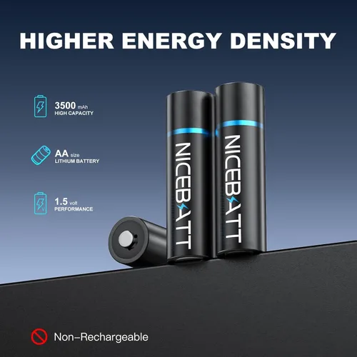 Vista 2 de NICEBATT Baterías AA de litio de 3500 mAh, 1.5 V de alta capacidad doble A para cámara Blink congelador, termómetro, etc., 4