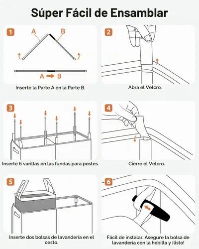 Vista 9 de SOLEDI Cesta de lavandería grande doble con tapa, cesta de ropa plegable de 2 secciones con bolsas extraíbles, cesta de lavandería que ahorra