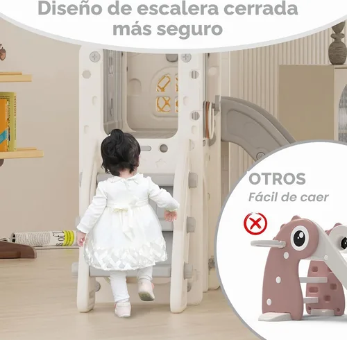 Vista 4 de YUFU Juego de toboganes 8 en 1 para niños pequeños, juego para interiores y Beige Gris