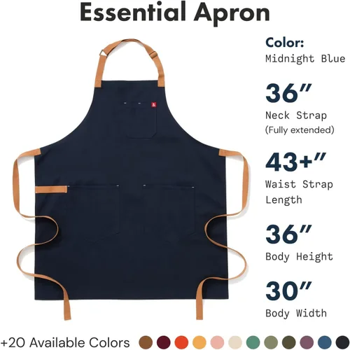 Vista 2 de Hedley & Bennett Delantal Esencial – Delantal de Chef con Babero Ajustable y 3 Bolsillos & Anillo para Toalla – Lona de Algodón de 12oz – Azul Azul
