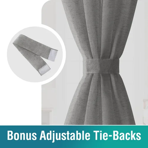 Vista 4 de Turquoize Elegant Linen - Cortinas de lino para puerta francesa, paneles de cortina de filtrado de luz, bolsillo para barra, panel de lino para Gris