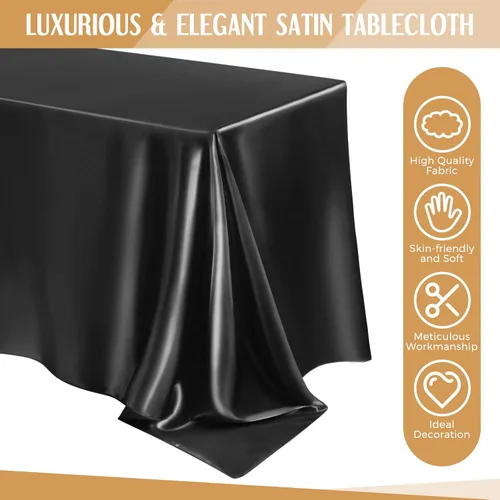 Vista 4 de Lounsweer - 8 manteles de satén para mesa, 102 x 58 pulgadas, mantel rectangular de seda suave para mesa, ideal para fiestas rectangulares, cenas