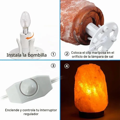 Vista 4 de SCOMX Cable de lámpara de sal blanca del Himalaya, interruptor de atenuación, bombilla de Navidad, cable de lámpara de sal con control de intensidad