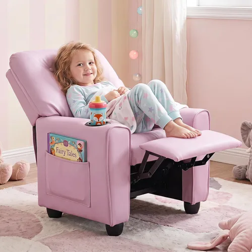 Vista 10 de Costzon Niños reclinable, PU cuero bebé bebé empujar hacia atrás sofá Negro