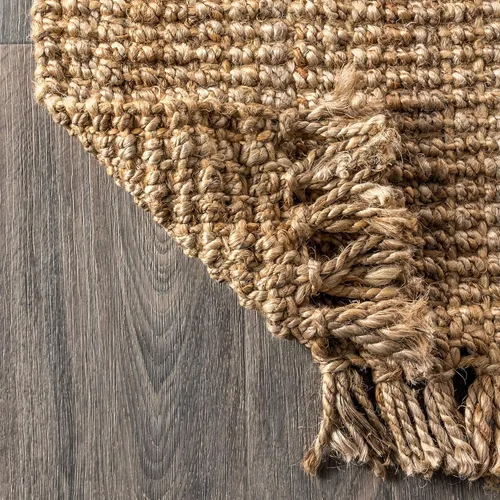 Vista 6 de JONATHAN Y Alfombra de yute tejida a mano con borlas naturales, 2x8, Pata, estilo bohemio, rústico, de cabaña, fácil de limpiar para sala de estar
