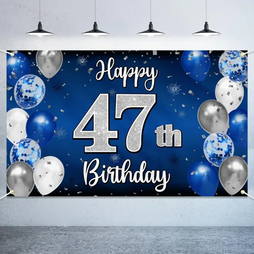 Vista 43 de Decoración de feliz cumpleaños número 100, globo azul y plateado grande cartel de fondo de cumpleaños de 100 años - Suministros para fiesta