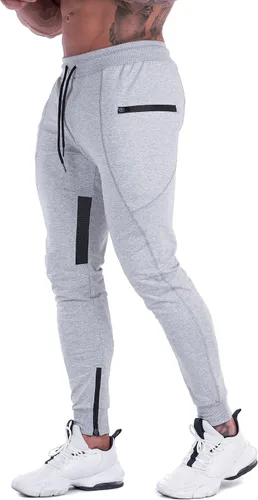 Vista 2 de FIRSTGYM - Pantalones deportivos para hombre ajustados con malla en el muslo, joggers para el gimnasio con bolsillos con cremallera
