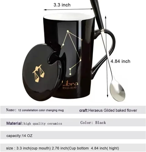 Vista 3 de Taza mágica de café con foto que cambia de color personalizada, 14 onzas, diseño de constelación personalizada, taza sensible al calor caliente