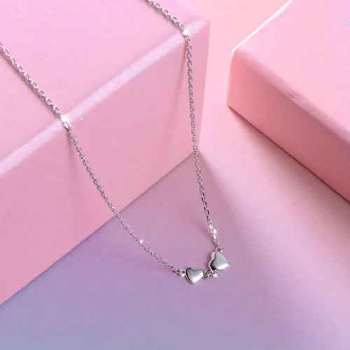 Vista 3 de DAOCHONG Gargantilla de plata esterlina S925 con diseño de corazón de doble amor para siempre, 16+2 pulgadas, Plata esterlina