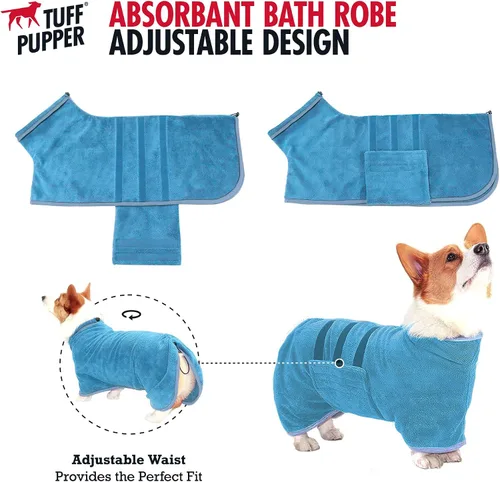 Vista 4 de Tuff Pupper Bata de baño para perro de secado rápido, toalla de felpa de 800 GSM, bata de baño súper absorbente para mascotas y cachorros, capucha