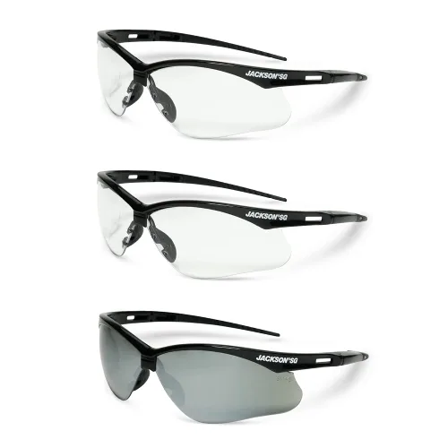 Vista 9 de Jackson Safety SG - Lentes de seguridad para hombres y mujeres, lentes antiarañazos con marco negro, ANSI Z87.1, paquete de 3 (varios estilos)