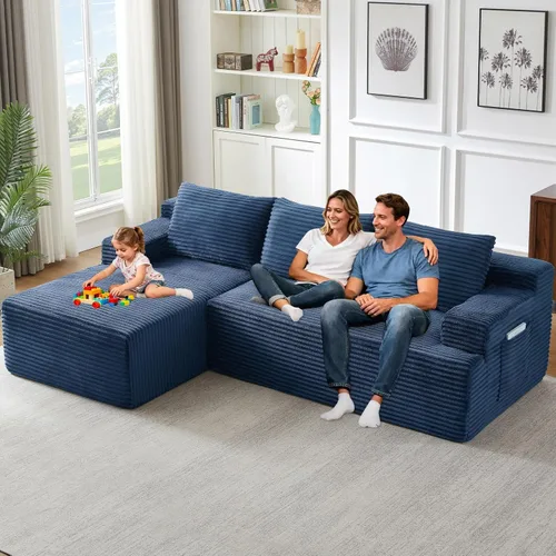 Vista 34 de Sofá seccional Cloud de 96 pulgadas, sofá deshuesado para sala de estar, sofá modular con asiento profundo, sofá de pana cómodo y esponjoso con Negro