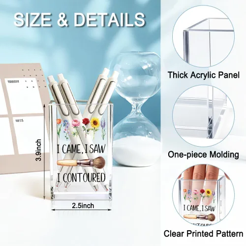 Vista 2 de I Came I Saw I - Soporte para cosméticos de acrílico contorneado, divertido soporte para brochas de maquillaje floral, regalos para cosmetólogas